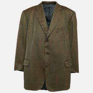Burberry Vintage Khaki Green Plaid Wool Single Breasted Blazer 5XL