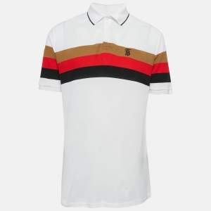 Burberry White Striped Cotton Pique Polo T-Shirt M