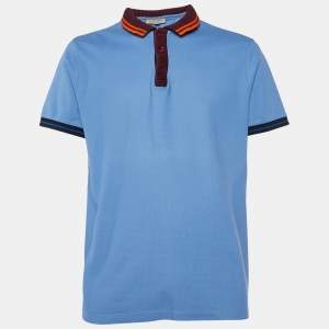 Burberry Blue Cotton Contrast Trim Polo T-Shirt XXL 