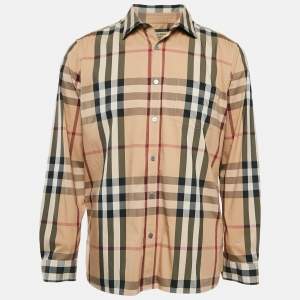 Burberry Beige Nova Checks Cotton Blend Long Sleeve Shirt XL