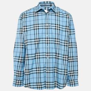 Burberry Blue Checked Cotton Long Sleeve Shirt XL