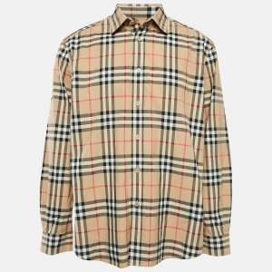 Burberry Beige Checked Cotton Long Sleeve Shirt XL