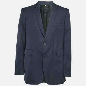 Burberry Navy Blue Gabardine Single Breasted Blazer XXXL