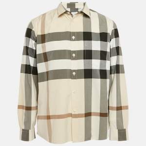 Burberry Beige Checks Cotton Long Sleeve Shirt XL