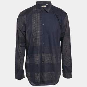 Burberry Navy Blue Printed Cotton Button Front Shirt XXL