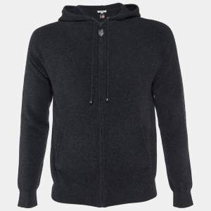 Burberry Charcoal Black Cashmere Knit Zip-Up Hooded Jacket M