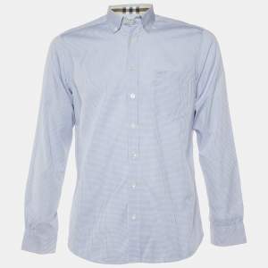 Burberry Blue Pin Checked Cotton Button Down Shirt M