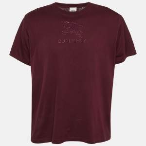 Burberry Burgundy Logo Embroidery Cotton Crew Neck T-Shirt XXL