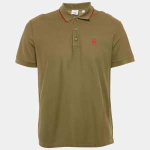 Burberry Olive Green Cotton Pique Polo T-Shirt L