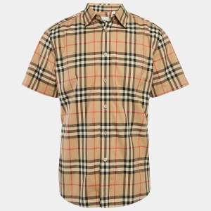 Burberry Beige Tartan Check Cotton Half Sleeve Shirt L