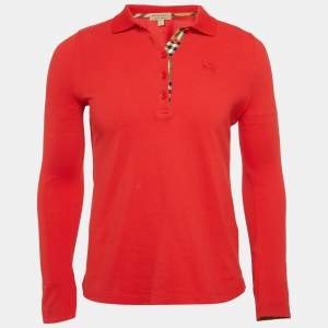 Burberry Red Cotton Pique Polo Long Sleeve T-Shirt M