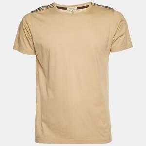 Burberry Beige Novacheck Shoulder Patch Detail T-Shirt M