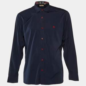 Burberry Navy Blue Cotton Button Front Shirt XL