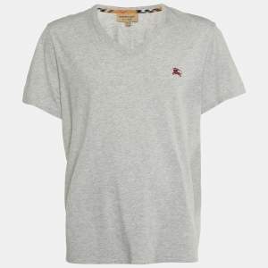 Burberry Grey Cotton V-Neck T-Shirt XXL