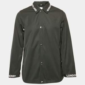 Burberry Black Gabardine Button Front Easthorpe Coaches Jacket S