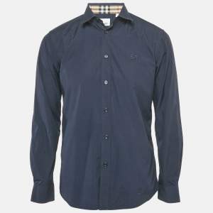 Burberry Navy Blue Cotton Nova Check Cuffed Long Sleeve Shirt M