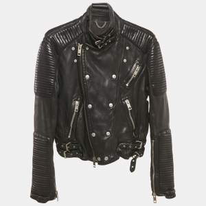 Pre Owned Burberry Black Leather Biker Jacket M