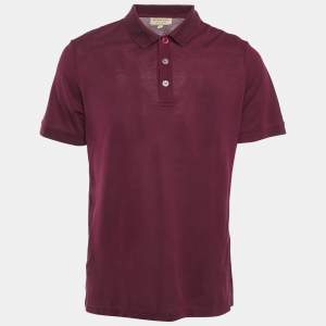 Burberry Burgundy Cotton Pique Knit Polo T-Shirt L
