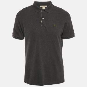 Burberry Grey Logo Embroidery Cotton Polo T-Shirt L