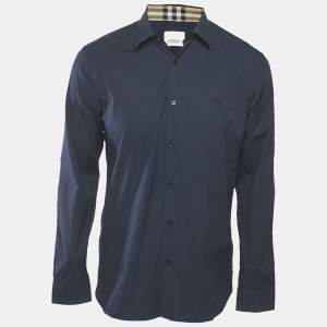 Burberry Navy Blue Cotton Button Front Shirt M