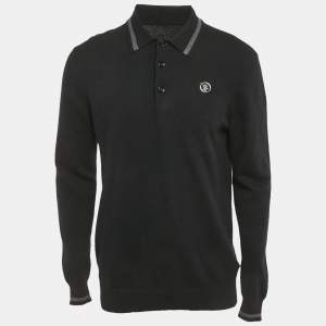 Pre Owned Burberry Black Cashmere Logo Detail Long Sleeve Sweater M