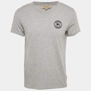 Pre Owned Burberry Grey Melange Embroidered Jersey Crewneck T-Shirt S