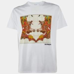 Burberry White Varvey Map Print Cotton Crew Neck T-Shirt XS