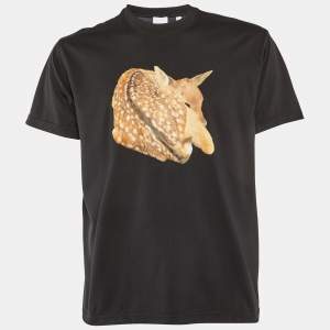 Burberry London Black Animal Print Cotton Crew Neck T-Shirt XS