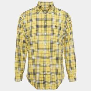 Burberry Yellow Checks Cotton Long Sleeve Shirt M