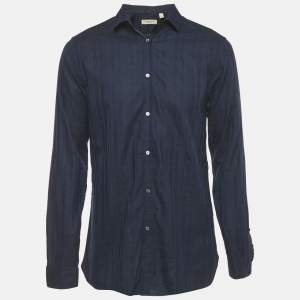 Burberry Navy Blue Checks Cotton Tailored Shirt L