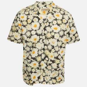 Burberry Black/Cream Floral Print Cotton Short Sleeve Shirt XL