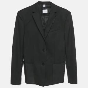 Pre Owned Burberry Black Leather Pocket Wool Blazer XXS