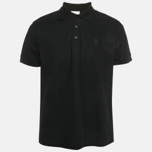 Pre Owned Burberry Black TB Logo Embroidered Cotton Eddie Polo T-Shirt L