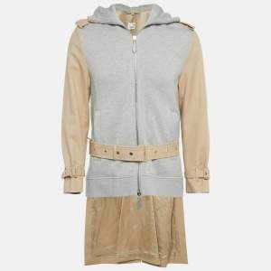 Pre Owned Burberry Beige /Grey Cotton Hooded Trench Coat XS
