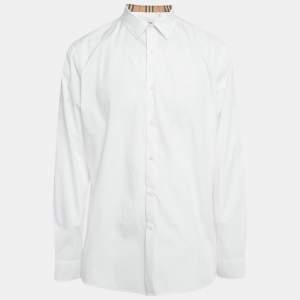 مملوكة مسبقًا Burberry White Cotton Vintage Check Detail Shirt XXL