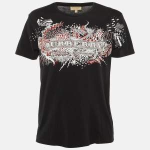 Pre Owned Burberry Black Printed Cotton T-Shirt M