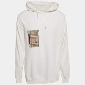 Pre Owned Burberry White Checker Pocket Cotton Hoodie S