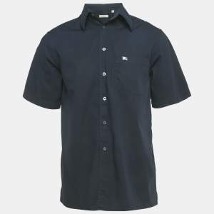 Pre Owned Burberry Navy Blue Cotton Short Sleeve Shirt L