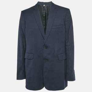 Pre Owned Burberry Navy Blue Gabardine Regular Fit Blazer XXXL