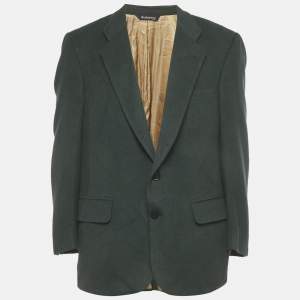 Pre Owned Burberry Vintage Green Felt Regular Fit Blazer XXL