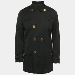 Pre Owned Burberry Black Gabardine Double Breasted Coat M