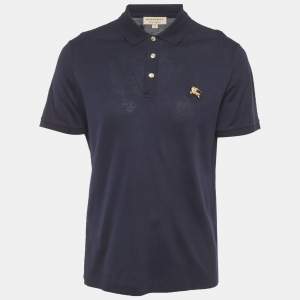 مملوكة مسبقًا Burberry Navy Blue Cotton Pique Polo T-Shirt XL