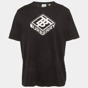 Pre Owned Burberry Black Logo Print Jersey Crew Neck T-Shirt L