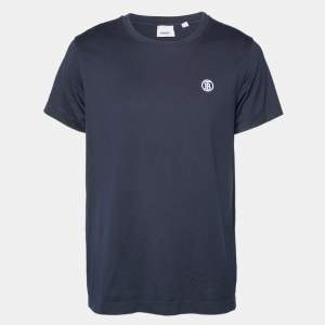 Pre Owned Burberry Navy Blue Jersey Crewneck T-Shirt L