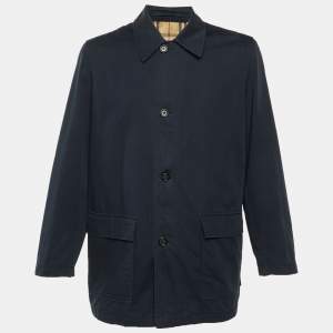 Pre Owned Burberry Navy Blue Cotton Button Front Jacket L