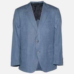 Pre Owned Burberry Blue Herringbone Regular Fit Blazer 4XL