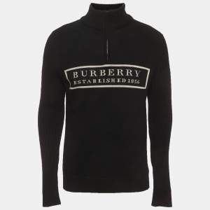 مملوكة مسبقًا Burberry Black Printed Wool High Funnel Collar Long Sleeve Sweater L