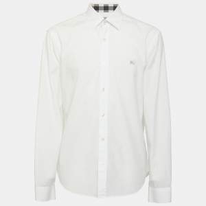 Pre Owned Burberry White Stretch Cotton Long Sleeve Shirt L