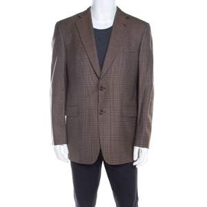 Burberry Brown Checked Wool Tailored Kensington Blazer L