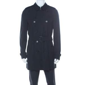 Pre Owned Burberry Black Cotton Gabardine Trench Coat L